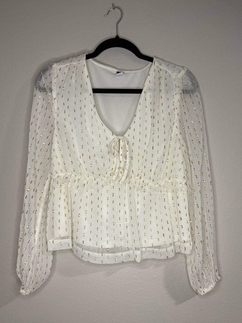 Old Navy White Sheer Blouse with Gold Dot Detail